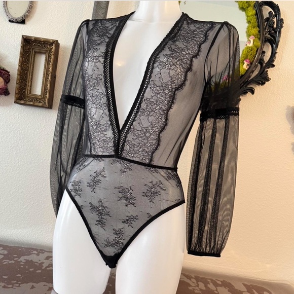 Victoria's Secret Tops - Victoria's Secret Black Lace Bodysuit